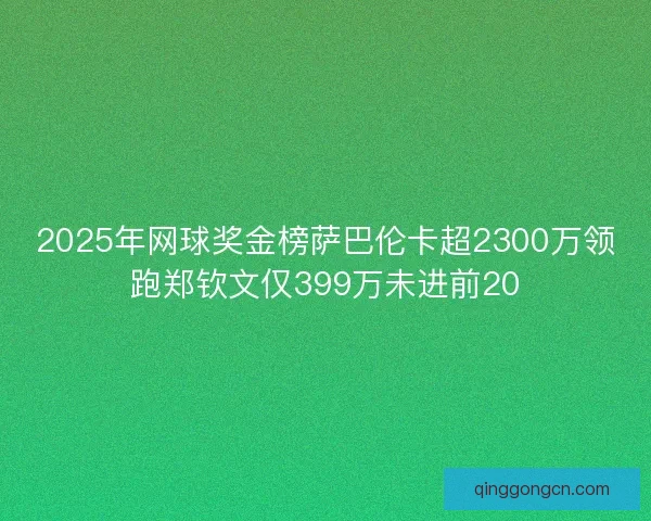 2025年网球奖金榜萨巴伦卡超2300万领跑郑钦文仅399万未进前20